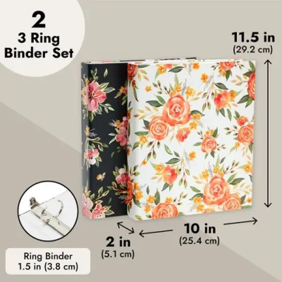 Paper Junkie 2 Pack Colorful Floral 3 Ring Binder with 1.5 Inch Rings, Decorative File Folder for Office Supplies, 250 Sheet Capacity, 11.5 x 10.5 In image {3}