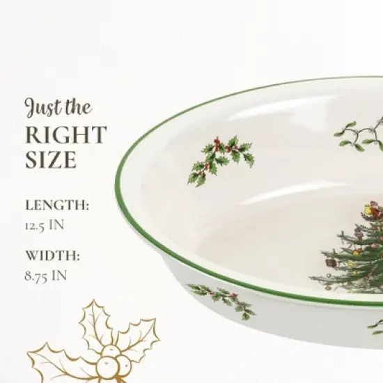 Spode Christmas Tree Oval Rim Dish (12.5" x 8.75") Festive Deep Baking Pan - Fine Porcelain, Microwave, Freezer, Dishwasher Safe image {6}