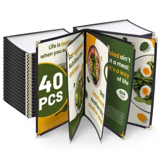 WeChef 40 Pack Restaurant Menu Covers 8.5 x 11" Book Style 5 Pages 10 Views Black image {6}
