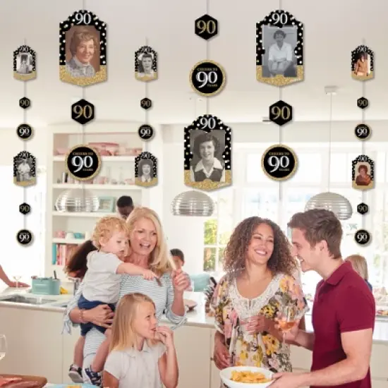 Big Dot of Happiness Adult 90th Birthday - Gold - Birthday Party Vertical Photo Garland 35 Pieces image {4}