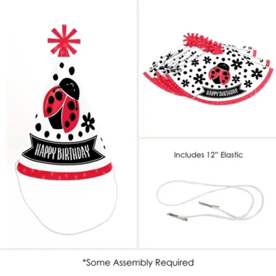Big Dot of Happiness Happy Little Ladybug - Cone Happy Birthday Party Hats for Kids and Adults - Set of 8 (Standard Size) image {4}