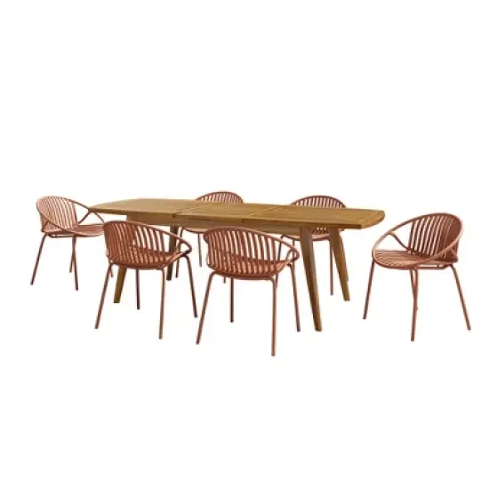 Christopher Knight Home Paco 7 Pieces Outdoor Modern Expandable Dining Set with Stackable Chair image {13}