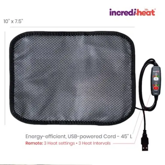 Cabeau Incredi-Heat USB-Powered Portable Heating Pad, 3 Temperature Settings, Black image {1}