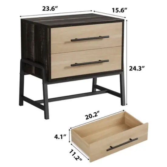Homhougo Nightstand with 2 Drawers, Bedside Table with Storage, Wood Night Stand with Metal Legs, End Tables for Bedroom Living Room image {1}