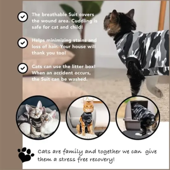 Suitical Recovery Suit for Cats - Comfortable Alternative To A Cat Cone - Black Camouflage image {6}