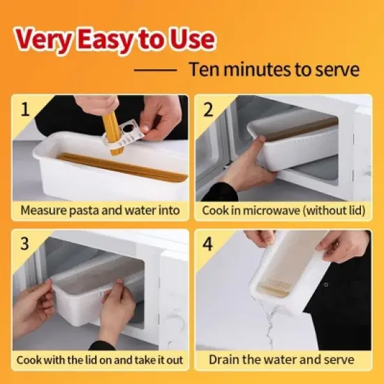 Itopfox Microwave Pasta Cooker with Strainer Lid, Water Level & Portion Measuring Device for Quick Meals, Ideal for Dorm, Office & Apartment Kitchens image {3}