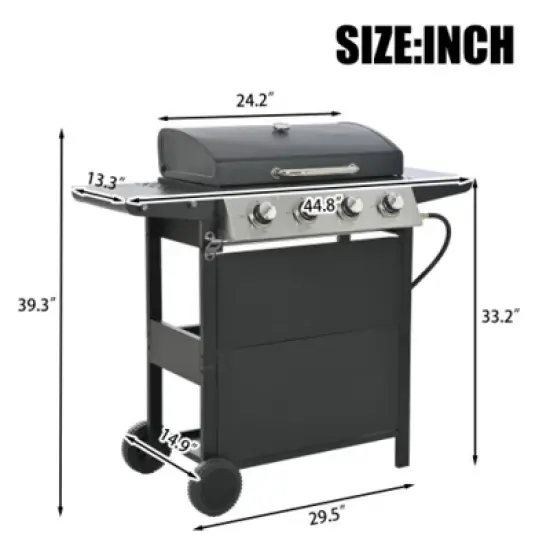 FURNIinspire Outdoor Grills, Griddles and Smokers Professional 4 Burner Gas Grill, Stainless Steel BBQ with Pizza Oven, Black, 27.2"*18.1"*15" image {1}