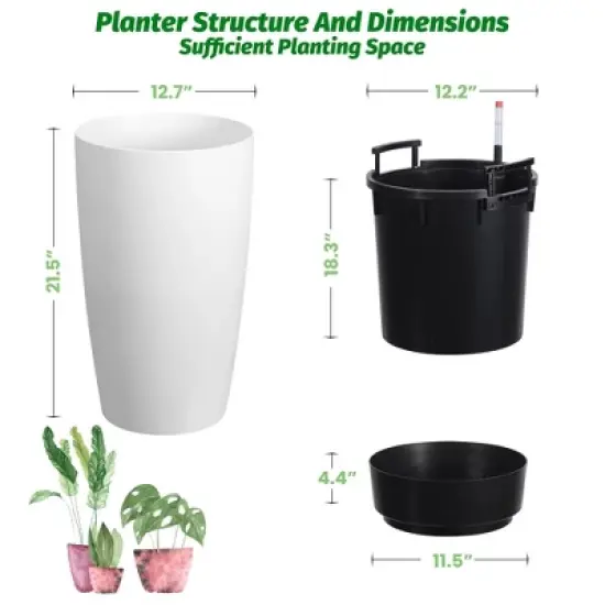 22" Tall Planter Set of 2, Self-Watering Flower Pots for Indoor and Outdoor Use, Large Planters with Built-In Drainage System and Water Level Monitor image {2}