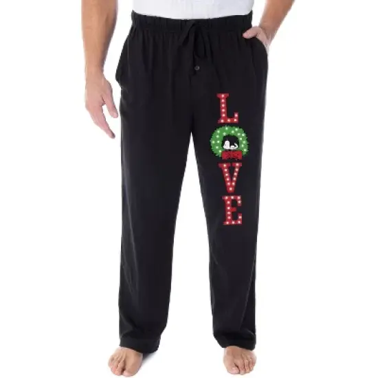 Peanuts Snoopy Pajama Pants LOVE Christmas Wreath Loungewear Sleep Pants Black image {3}