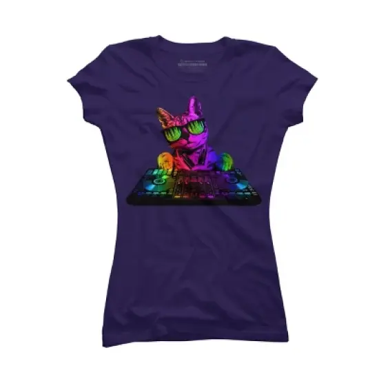 Junior's Design By Humans Cool Cat DJ By clingcling T-Shirt image {7}