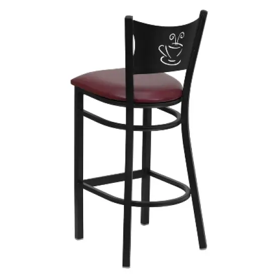 Emma and Oliver Black Coffee Back Metal Restaurant Dining Barstool image {2}