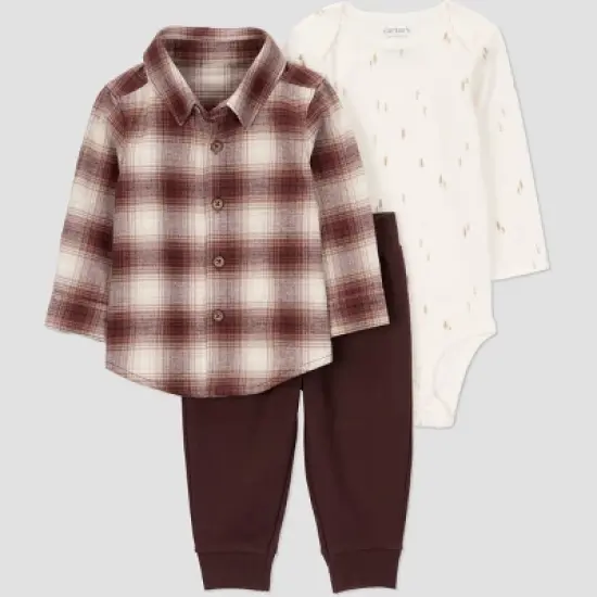 Carter's Just One You&reg; Baby Boys' 3pc Plaid Top & Bottom Set - Brown image {6}