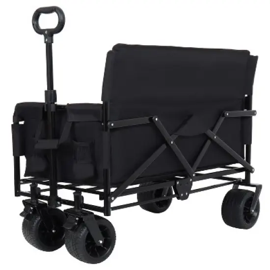 3-in-1 Convertible Folding Wagon Cart with Bench Seat & Storage - 500lbs Heavy-Duty Utility Wagon,black image {3}
