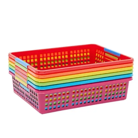 Bright Creations 6 Pack Plastic Turn In Trays Classroom Organizer for Paper, Colorful Storage Baskets for School Supplies, 13.5 x 10 In image {4}