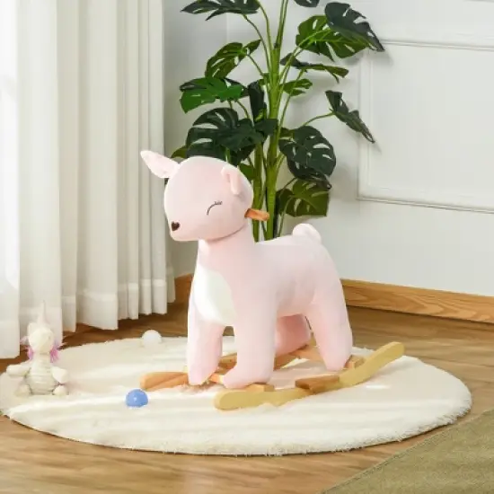 TopComfy Baby Bouncer and Rocker Toddler Kid Chair Plush Deer Rocking Horse Toy for Playroom Living Room, Pink, 26.8"*14"*25.3" image {3}