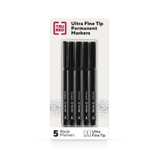 TRU RED Pen Permanent Markers Ultra Fine Tip Blk 5/Pack TR54525 image {8}