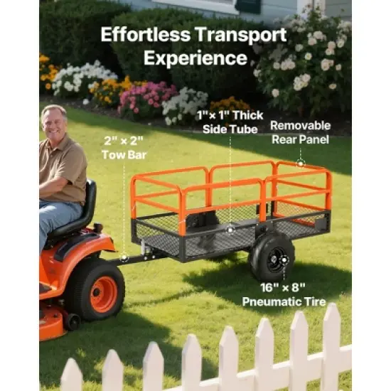 VEVOR Garden Utility Trailer, 22 Cu. Ft. & 1600lbs, ATV UTV Trailer, Tow Behind Steel Dump Trailers, Removable Rear Panel, Black image {5}