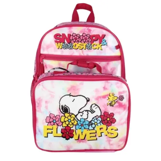 Peanuts Backpack Snoopy and Woodstock Flowers Character 3-Piece Lunchbox Pencil Case School Travel Tote Book Bag image {1}