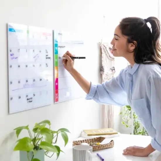 ECR4Kids MessageStor 17.5in x 17.5in Magnetic Dry-Erase Calendar Glass Boards and 4 Magnets, 2-Pk image {5}