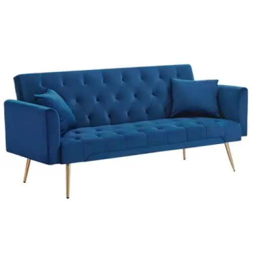 MYINDA Velvet Futon Reclining Sofa Bed with 2 Pillows for Living Room, Convertible 3 Adjustable Sofa for Small Spaces,BLUE image {8}