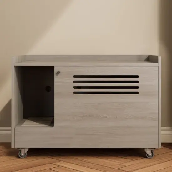 TiramisuBest White Hidden Cat Litter Box Enclosure with Top/Side Fence, Wooden Pet House Side Table for Living Room/Bedroom, Fits Most Litter Boxes image {2}