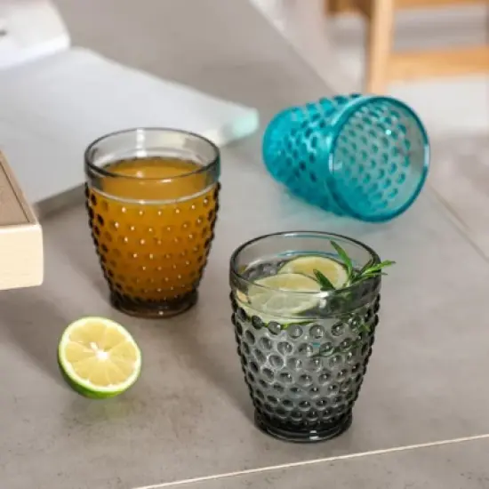 Slickblue Hobnail Tumbler Glass Set of 6, 10.25 oz & 13 oz, Clear & Mutlicolor Options image {5}