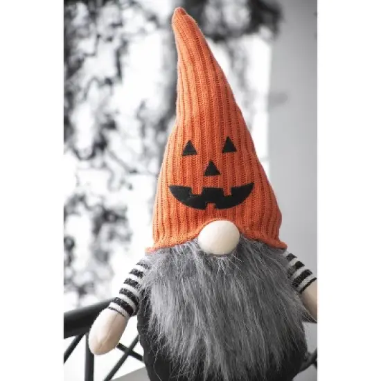 Gulches 8.3x4.7x23.5" Fabric Sitting Gnome with Orange Knit Hat, Halloween Decor image {3}