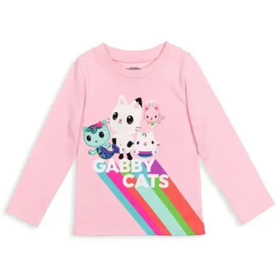 Dreamworks Gabby's Dollhouse MerCat Cakey Cat Kitty Fairy Pandy Paws Girls 2 Pack Graphic Long Sleeve T-Shirts Pink/Blue image {1}