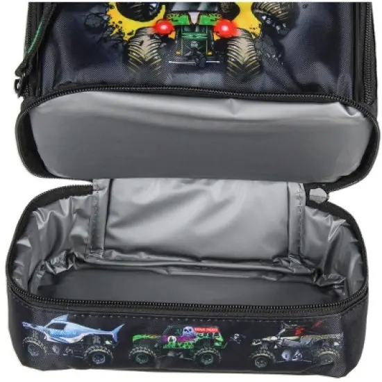 Monster Jam Grave Digger Megalodon Pirate's Curse Dual Compartment Lunch Box Bag Black image {5}