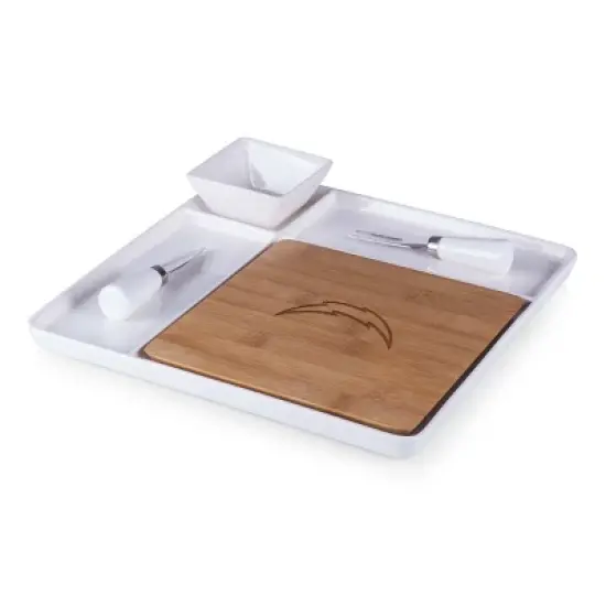 NFL Los Angeles Chargers Bamboo Peninsula Cutting Board Serving Tray with Cheese Tools image {3}