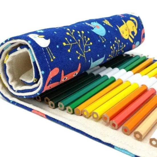 Wrapables Pencil Roll Organizer, Colored Pencil Wrap Pouch (72 slots), Cats & Birds image {5}