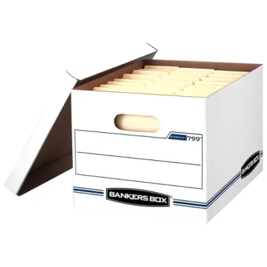 Bankers Box Storage File Letter/Legal 12"x10"x15" 8pk White - Fellowes: Cardboard File Boxes with Lids, Paperboard Core image {3}