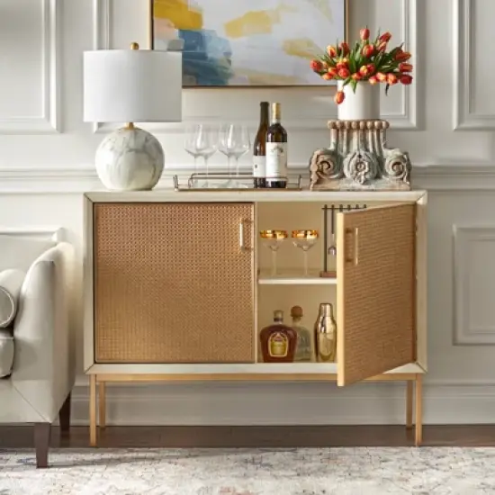 Lati Rattan Door Buffet Antique White/Natural - Buylateral image {2}