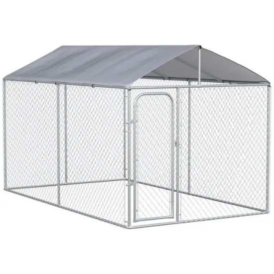 PawHut Outdoor Metal Dog Kennel, Pet Playpen with Steel Lock, Mesh Sidewalls and Cover for Backyard & Patio image {9}