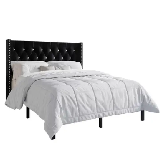 ChaletPosh Velvet Upholstered Bed with 2 Nightstands image {2}