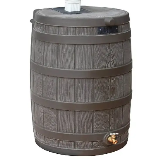 Good Ideas Rain Wizard 50 Gallon Plastic Rain Barrel Water Collector with Brass Spigot, Oak (6 Pack) image {1}