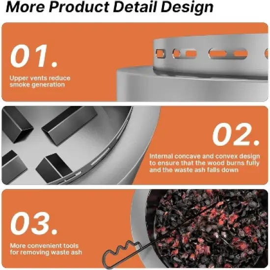 ALAULM 19-Inch Smokeless Fire Pit,Portable Outdoor Smokeless Stove-Wood Burning Stainless Steel Fireplace&Ash Poker&Carry Bag,for 4-6 People,Silver image {5}