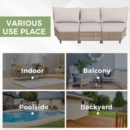 EAGLE PEAK Coastal Vista  3 Piece Curved Outdoor Wicker Sofa, Outdoor Wicker Armless Chair with Cushion image {4}