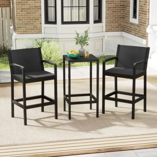 Tangkula 3 Piece Patio Bar Set Bistro Table & Chairs w/ Heavy-Duty Metal Frame image {3}