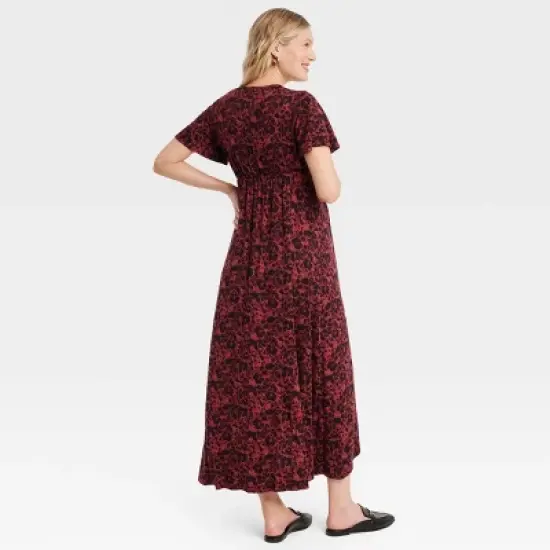 Short Sleeve Knit Midi Maternity Dress - Isabel Maternity by Ingrid & Isabel&trade; Black Floral image {1}