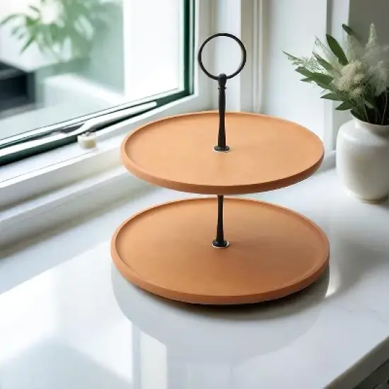 DOMETOUR Wood Fiber 2 Tier Stand, Cupcake Dessert Stand, Tiered Serving Tray for Dessert Table image {1}