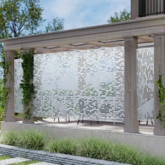 Pexfix 72 x 35 Inch Metal Privacy Screen Freestanding Outdoor Divider Panel For Patio Deck Balcony Heavy Duty Base Weatherproof White Light Shadow image {9}