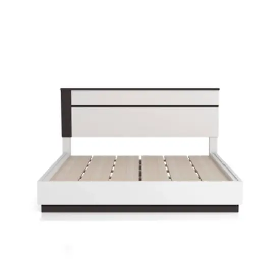 3pc Queen Pape Modern Bed with 2 Nightstands White/Metallic Gray - miBasics: Contemporary Furniture Set image {5}